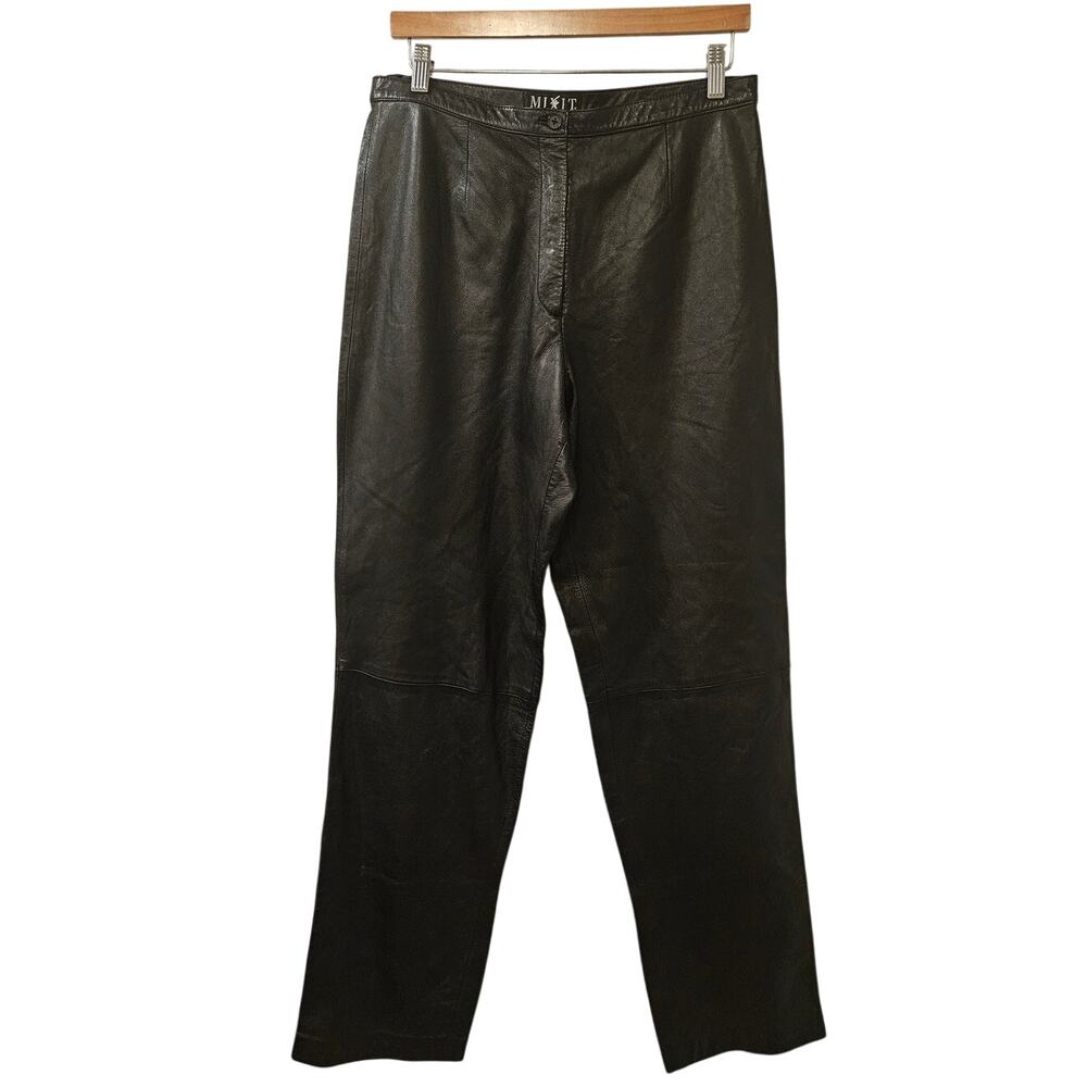 Vintage Mix It‎ Leather Pants Black Size 12 High Rise 100% Real Leather 90s Y2K